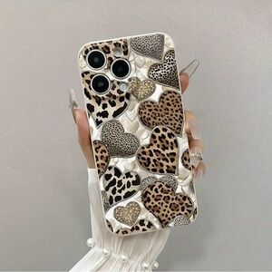 Apple iPhone Phone Case Hearts with Animal Print Pattern White TPU Case